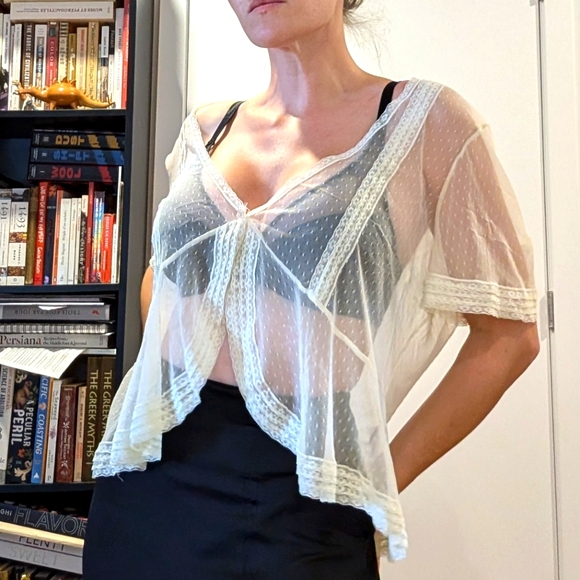 Sheer vintage cream Venezia oversize short sleeve shirt - Picture 5 of 7